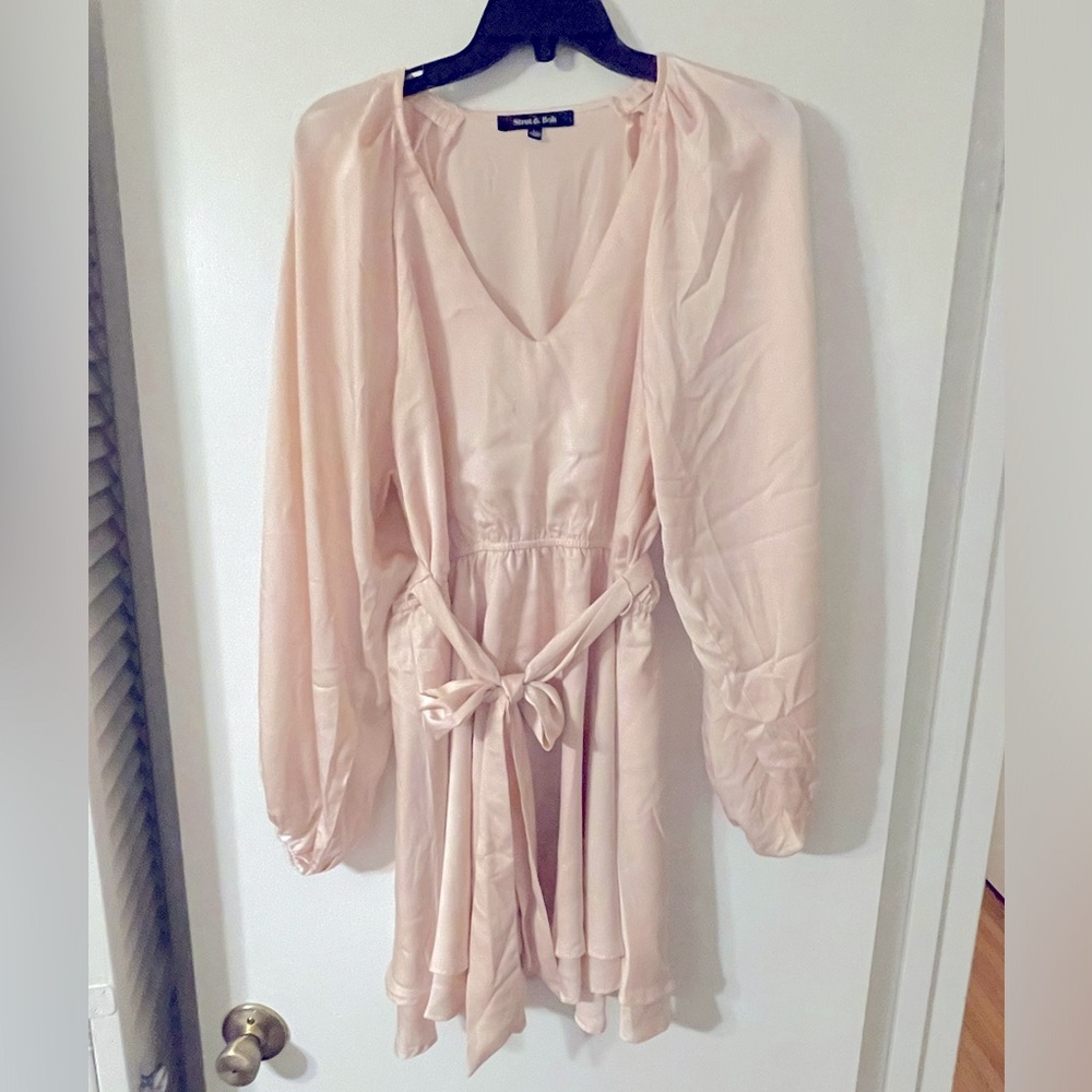 Silk Light Pink Long Sleeve Mini Dress